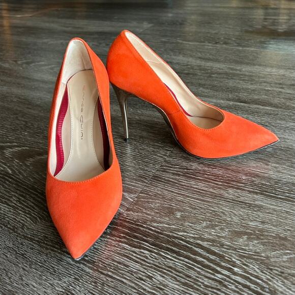 EUC Enrico Cuini Farah Tangerine Suede Pumps 35.5 C Rose Gold Heel ALIA Tech 4in - Picture 5 of 16